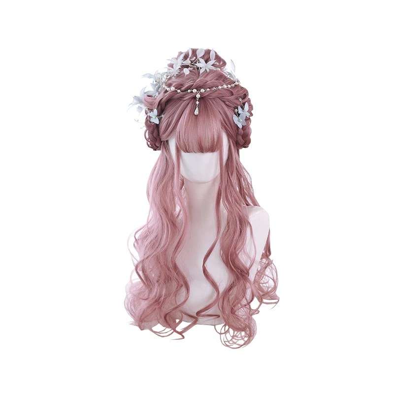 

Cheery Pink Big Wave Long Synthetic Hair Wig with Bangs Japanese Sweet Lolita Cute Princess Cosplay Beauty Wigs, Pic showed