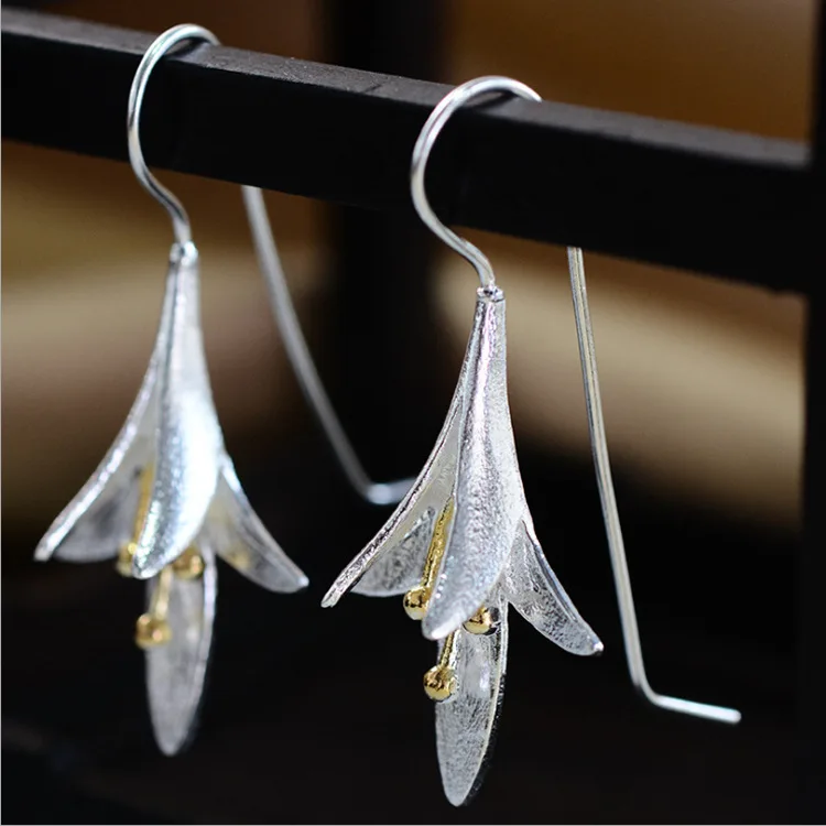 

Hoop Women New Design Metal Jewelry 925 Sterling Silver Hook copper alloy Orchid Flower pendant Earrings