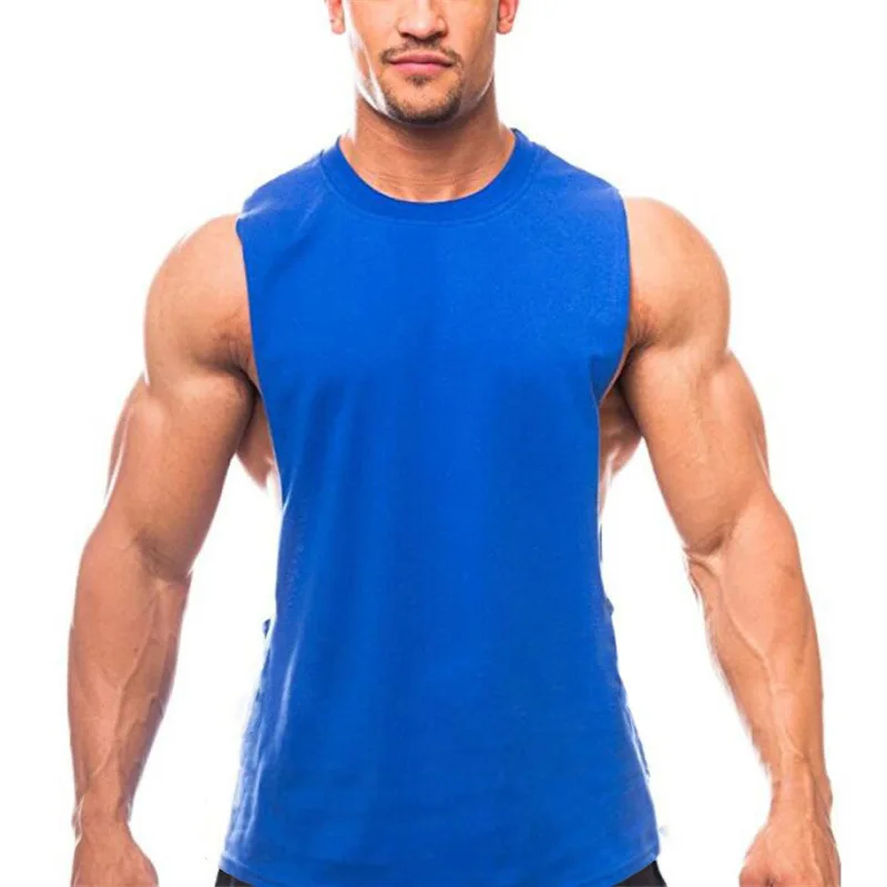 

Wholesale Blank summer men's cotton vest running fitness sports leisure round neck sleeveless T-shirt