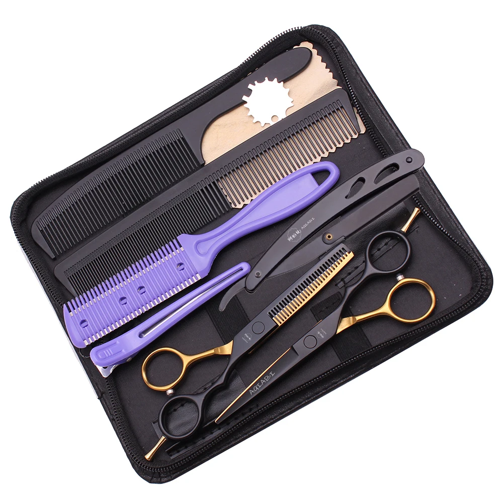 

Barber Hair Scissors Set 5.5'' 6" AQIABI 440C Hair Cutting Scissors Thinning Shears Salon Hair Scissors A1029, Black&gold