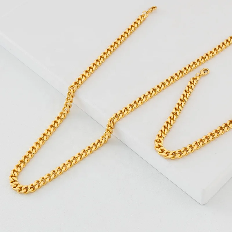 

PVD Real Gold Plated Men Chunky Miami Cuban Chain Necklace, Custom Available 7mm Width Stainless Steel Fashion Jewelry