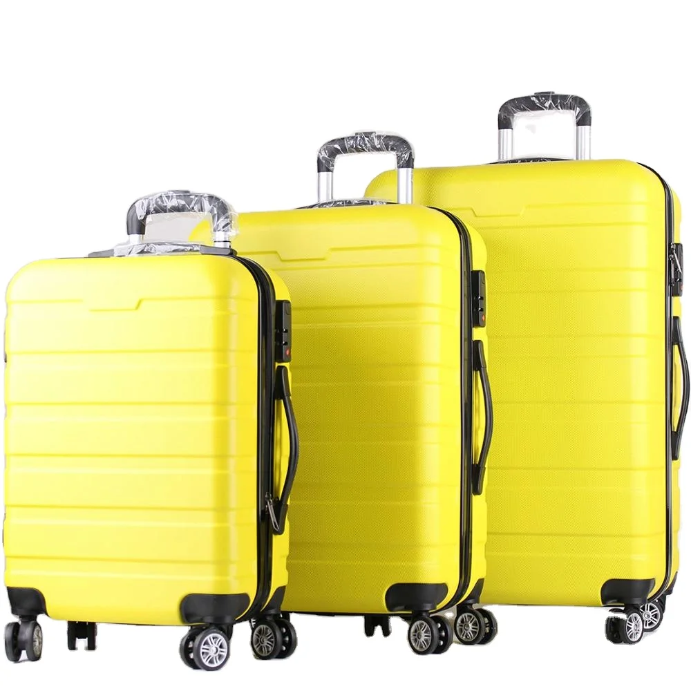 

high quality luggage 20/24/28 inch yellow cheap suitcases abs luggage set with trolley, One color