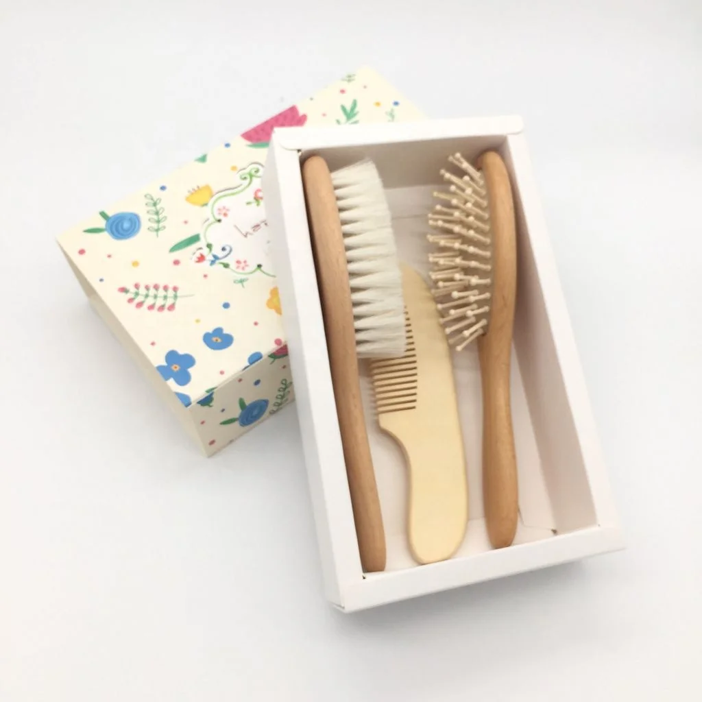 

100% natural color baby hair brush and comb set