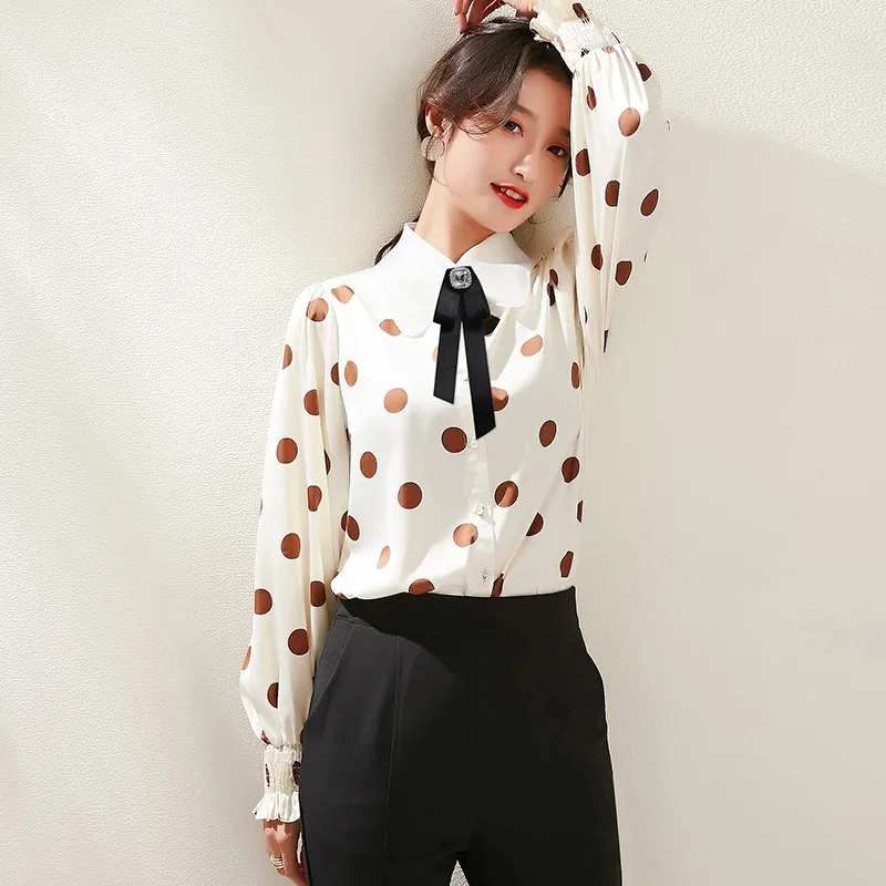 

2020 New Arrival Women o neck polka dot Fashion elegant ladies long sleeve top