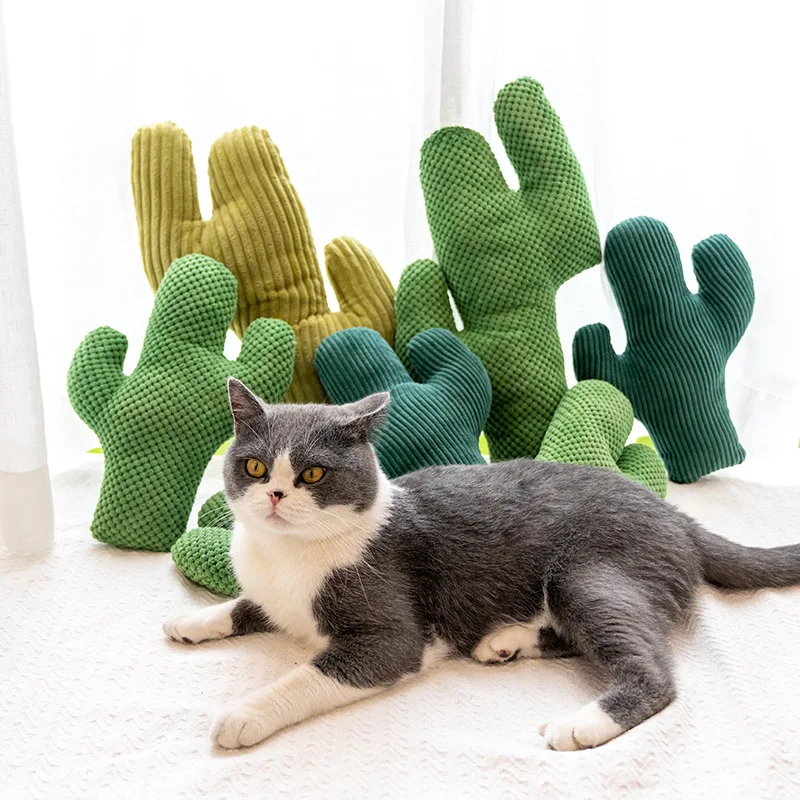 

Durable Teeth Grinding Chewing Interactive Pet Dog Plush Toy Corduroy Cactus Shape Cat Toy set With Catnip Inside