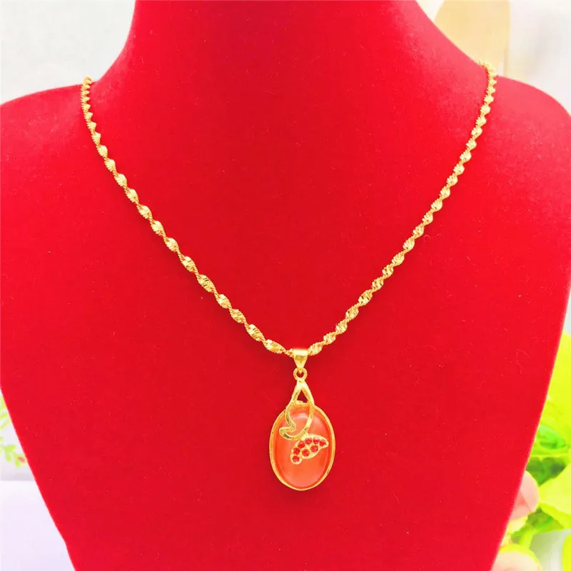 

Dropshipping Fashion Gold Necklace for Women Anniversary Jewelry Red Gemstone Pendant Necklace Chain Chocker Birthday Gifts Girl