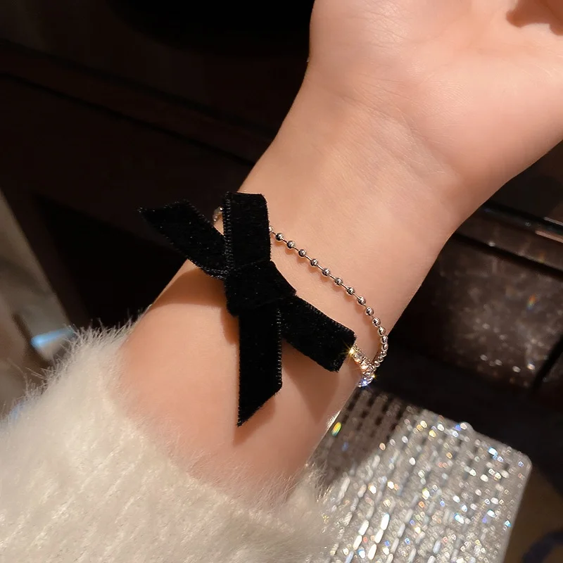 

New Arrival Trendy Bow-knot Women bracelets Korean Black Velvet Bow bracelets Women Jewelry, Customized color
