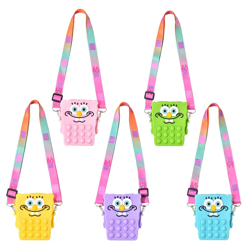 

Popular Silicone Coin Purse To Release Stress Cartoon 2022 Fidget Messenger Bag For Kids, Yellow, purple, blue, pink, green