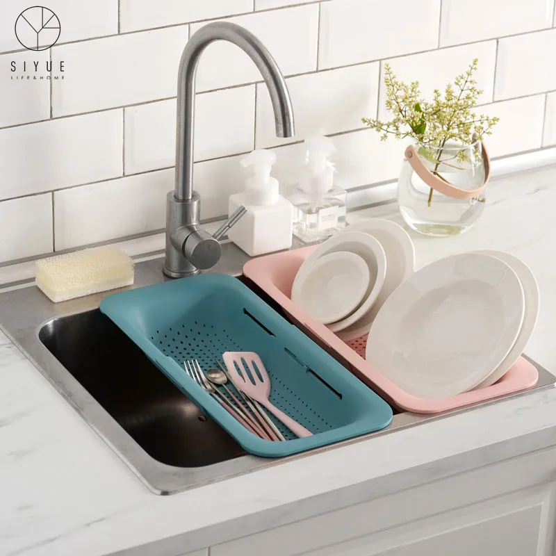 

Kitchen Stretch Plastic Strainer Filter Basket Sink Retractable Vegetable Fruit Washing Drain Storage Baskets 1777, Pink/gray/white/green
