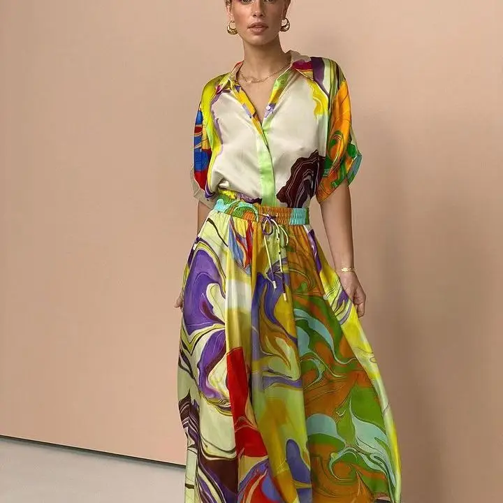 Wholesale 2026 Spring New Elegant and Comfortable Foreign Trade Style Commuting Fashion Printed Satin Leisure Women's Set