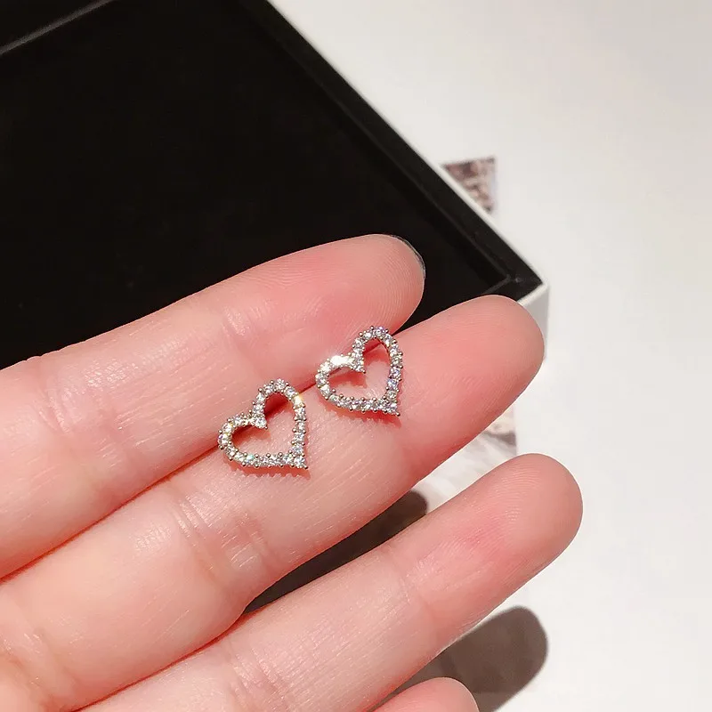 

Xunbei New design charm accessories 925 silver needle diamond heart earring, Rose gold/silver
