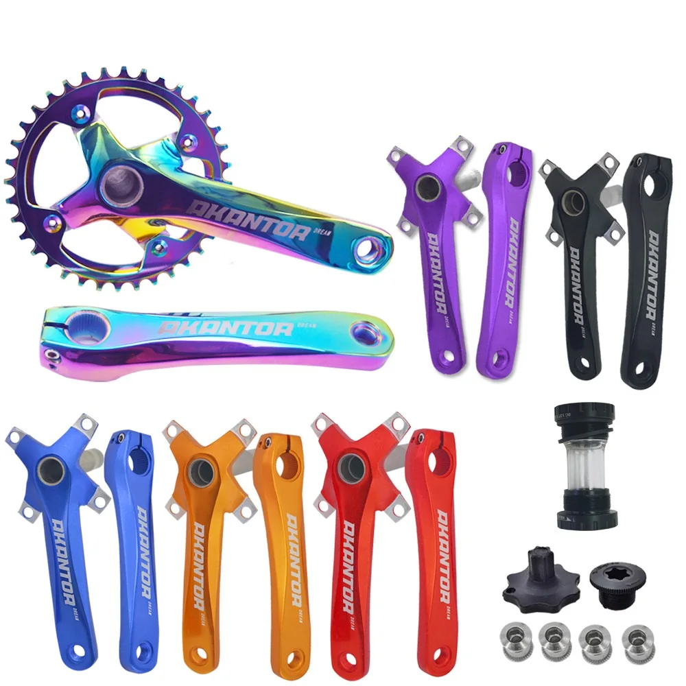 

crankset disc cycling bicycle disc crank 104BCD with bottom bracket freewheel crank bicycle crank, Black/red/purple/gold/color/blue