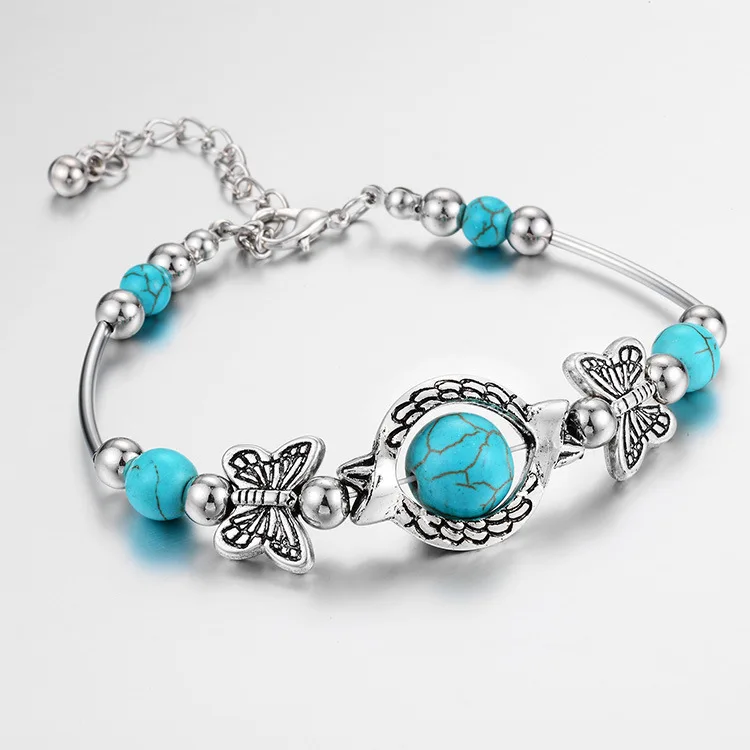 

2022 Newest Classic Luxury Bangle Beaded Bracelet Unique Design Turquoise Bracelets Carved Chain Butterfly Bracelets for Women