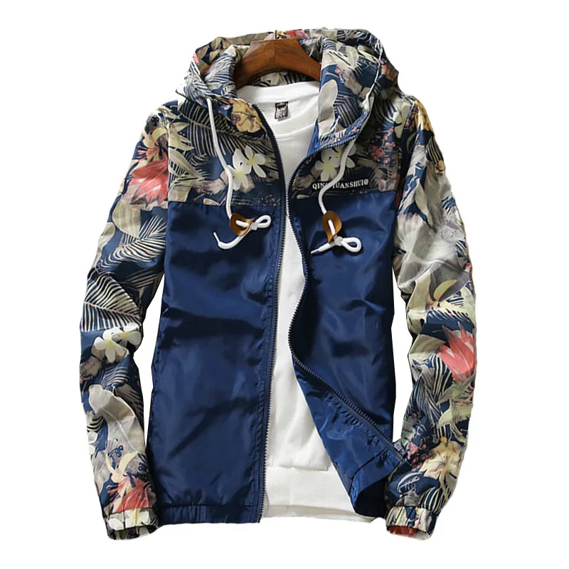 

Autumn Slim Fit Flowers Bomber Jacket Coat Men's Hooded Windbreaker Jackets, White,gray,black,sky blue,navy,army green