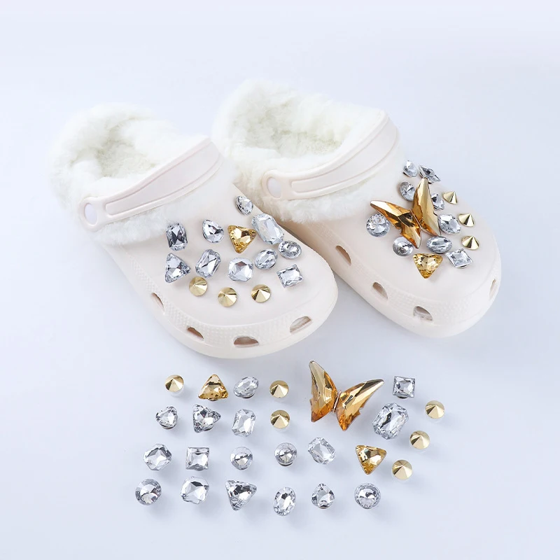 

Wholesale Luxury Decorations Designer DIY Clogs Kids Bling Crystal Butterfly Mexican Croc Charms