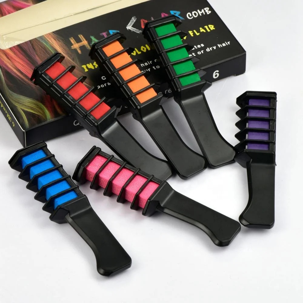 Wholesale 6 Pcs Fashion Sexy Beauty Mini Temporary Cosplay Chalk DIY Non Toxic Washable Magic Hair Color Comb Set