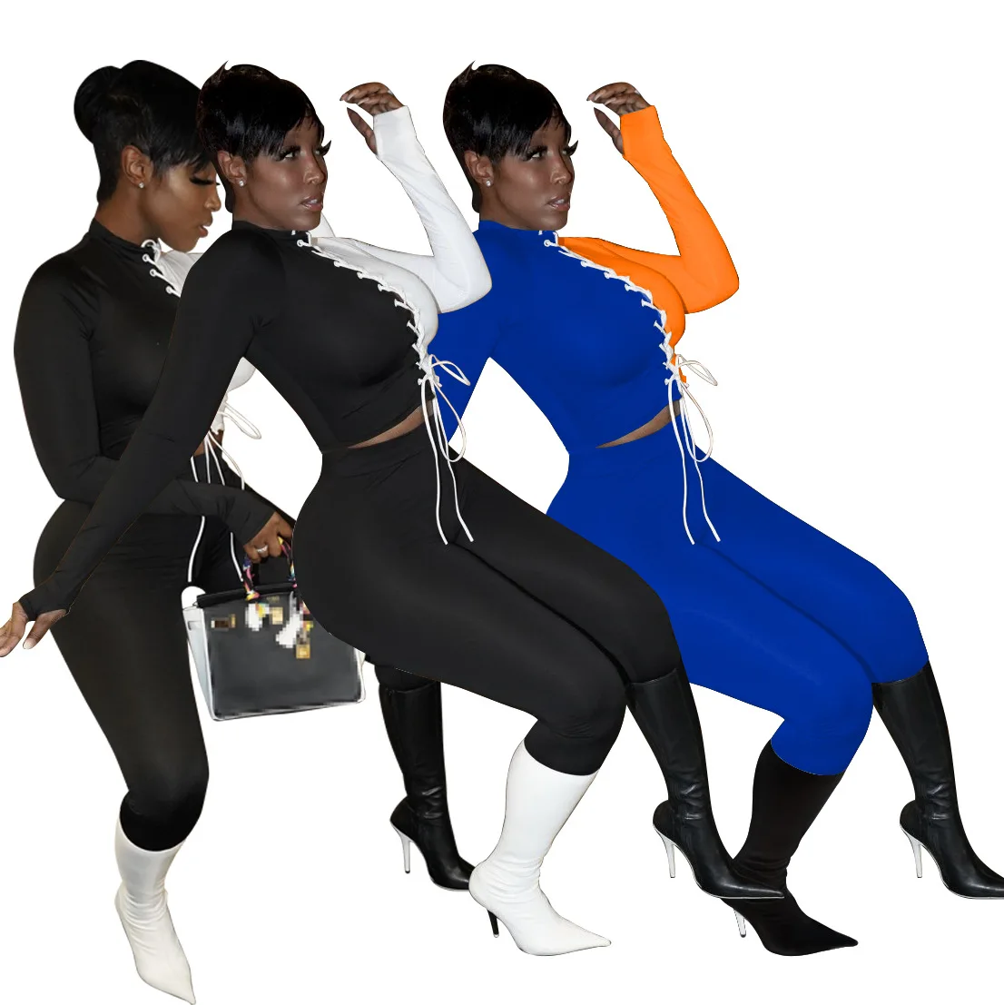 

Free Sample fall clothes blocking colors comfortable custom sets two piece set fashion clothing for women 2021