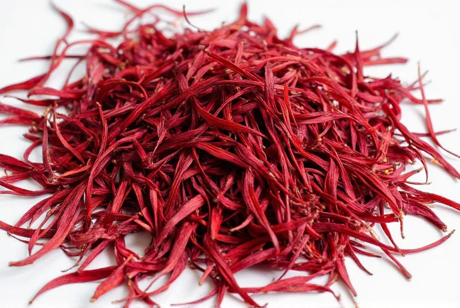 Close-up of authentic Saffron XX Rose threads showing deep red color and structure