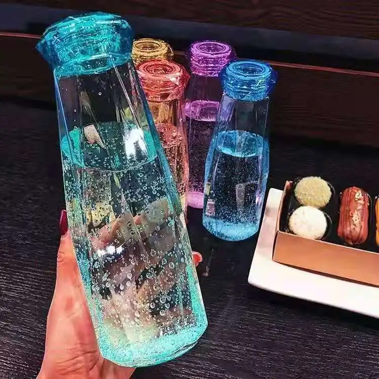 

2022 Hot Selling Wholesale Creative Colorful Glass Bottle Portable Glass Water Bottle With Lid