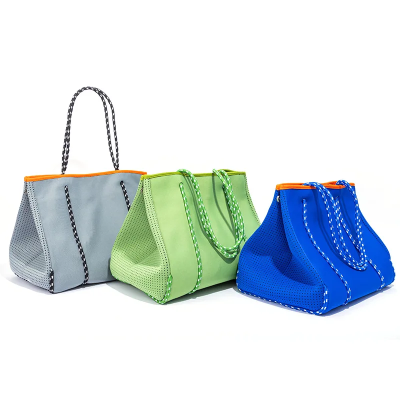

Wholesale Customize Oem Bolsos De Mujer Beach Bags Tote Summer Handbag Perforated Neoprene Tote Travel Handbag, As picture