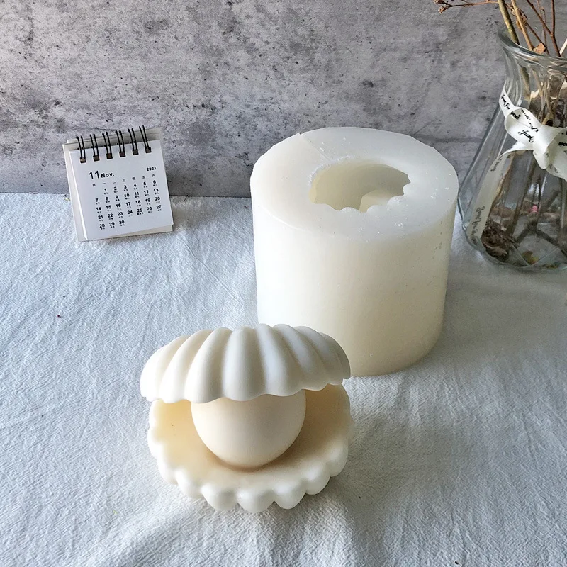 

DIY Handmade Home Decor 3D Pearl Shell Shaped Silicone Candle Mold, White