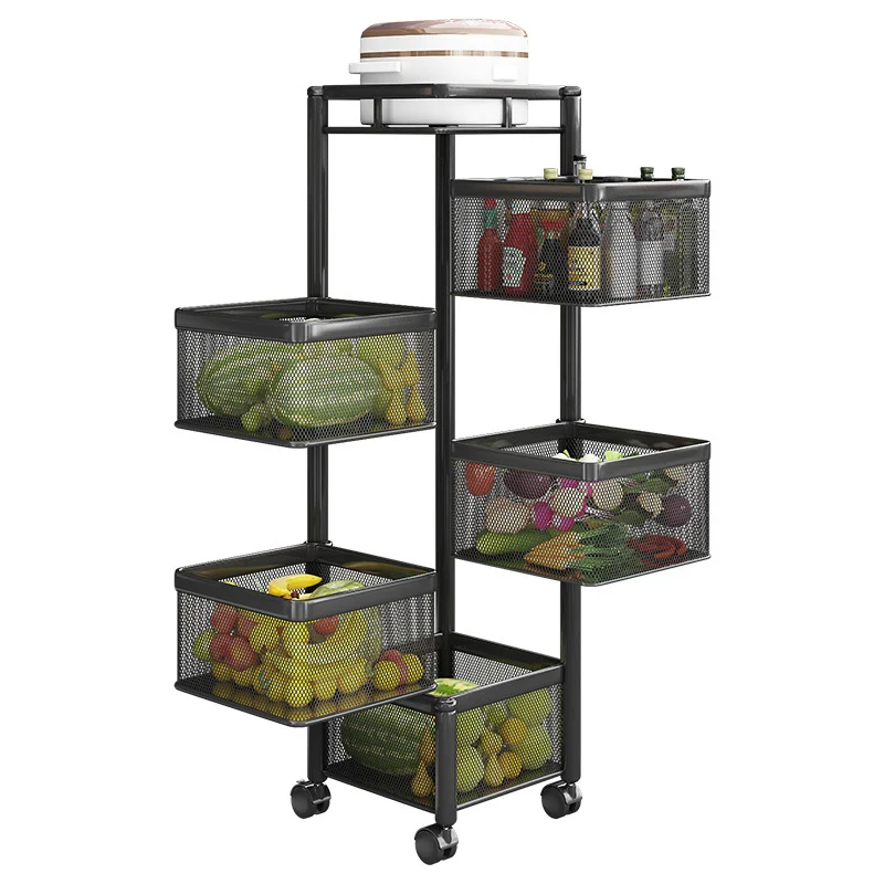 

Kitchen storage shelf rotatable multi-layer fruit and vegetable rack, with wheels, movable large-capacity shelf