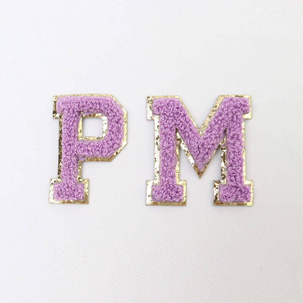 

Keymay New Arrival High Quality 5.5cm DIY Glitter Stickers A-Z Embroidery Patches Chenille Letter Patches with Adhesive for Bag