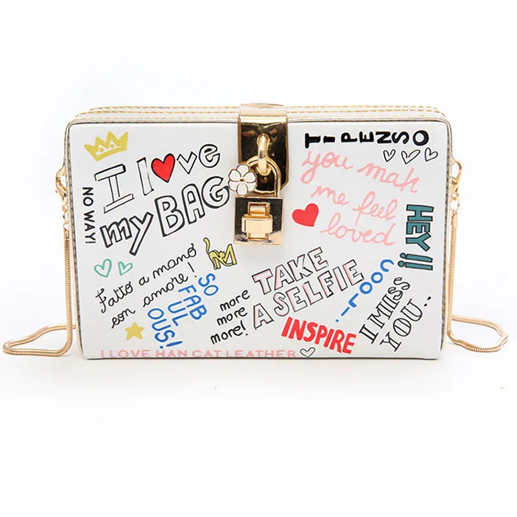 

Wild chain crossbody small square bag trend hip hop letter shoulder bags purses handbags