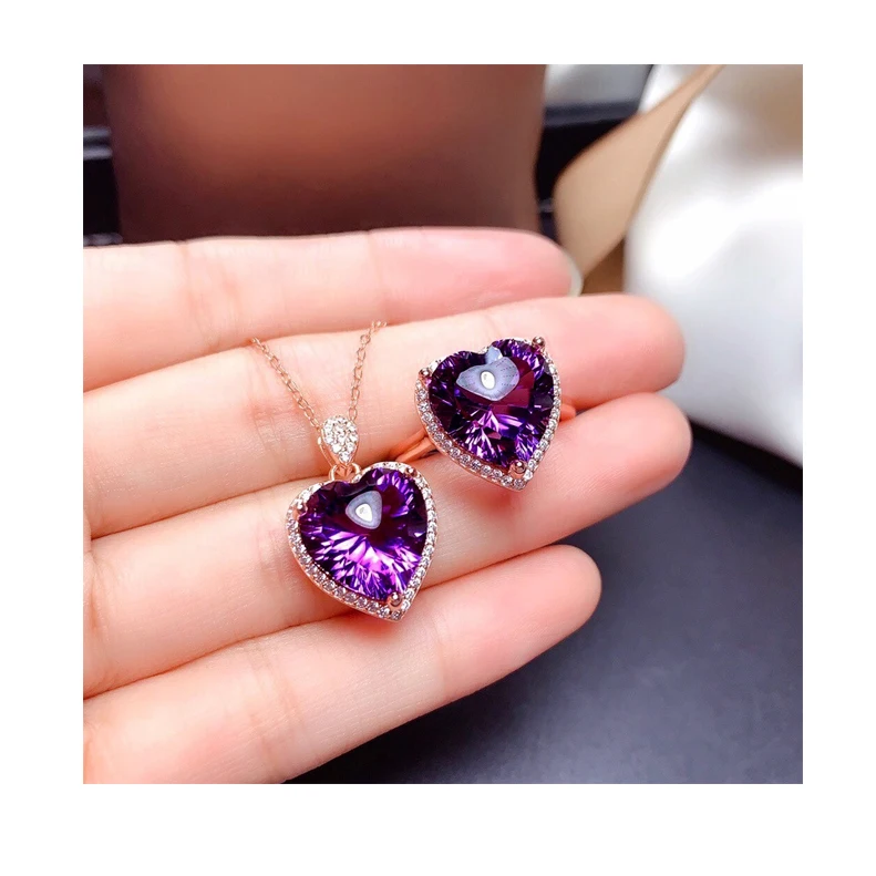 

Temperament oval heart-shaped amethyst color treasure open ring female pendant necklace hawaiian jewelry wholesale
