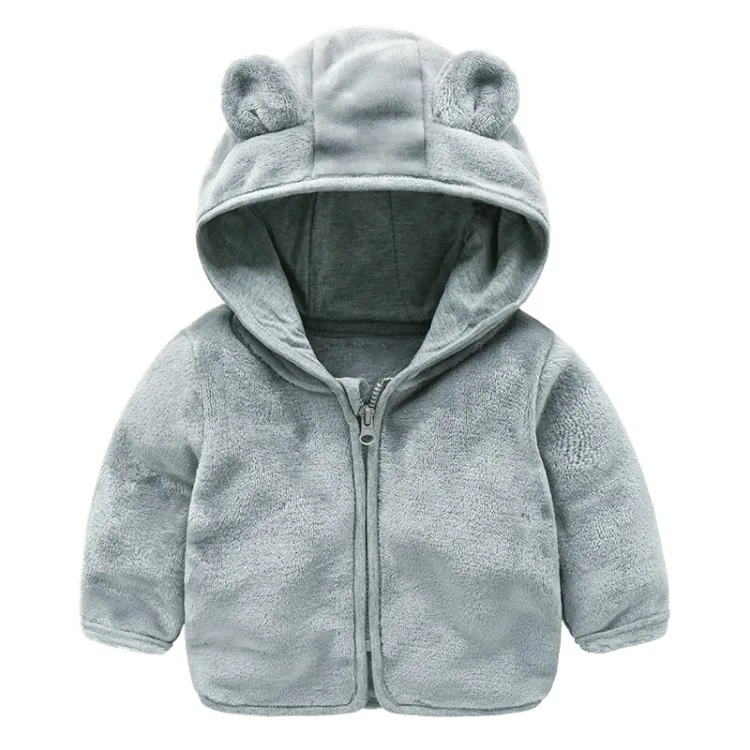 

Autumn/winter Children's Wool Coat Baby Soft And Comfortable Hooded Solid Color Cartoon Zipper Coat
