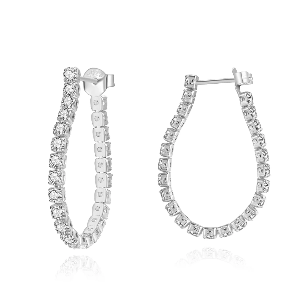 SE395 RINNTIN 14K Gold Plated 2.5mm Round Cut CZ Tennis Chain Earring 925 Sterling Silver Fine Jewelry Earrings for Women