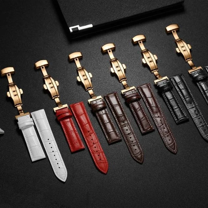 

New design durable Custom Luxury Handmade leather watch band stainless steel buckle watch strap, 4 colors