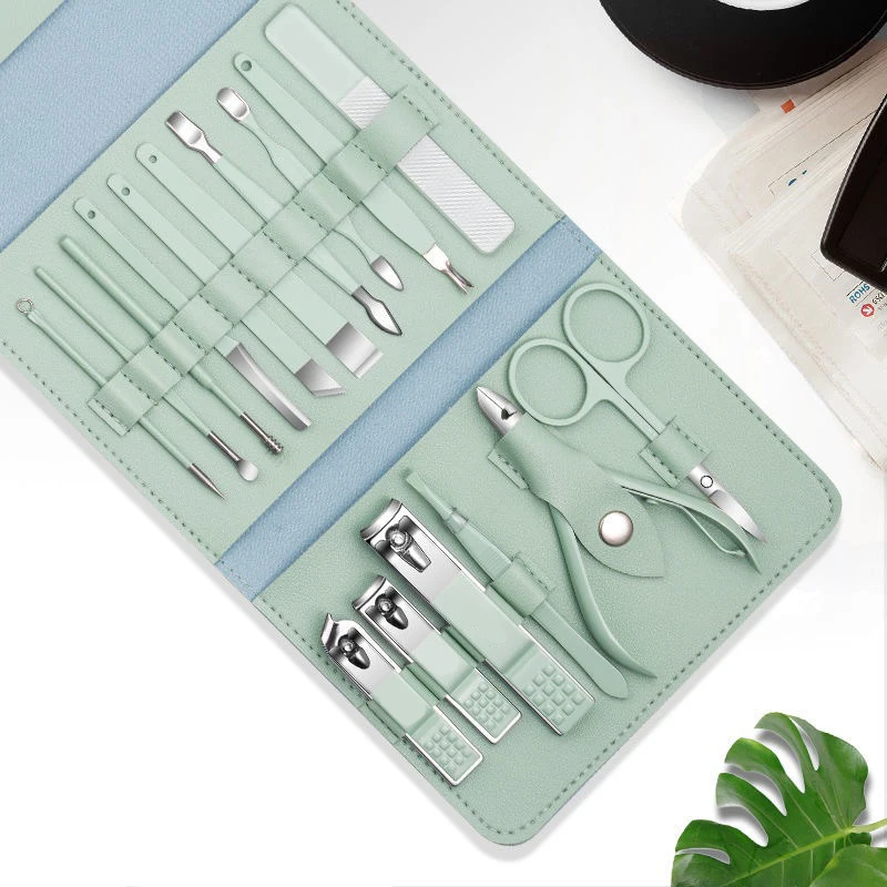 

Good Selling Men Women with PU leather Nail Kit Cutter Set Clipper Care Art Kits Professional Manicure Tools, Blue.green/purple