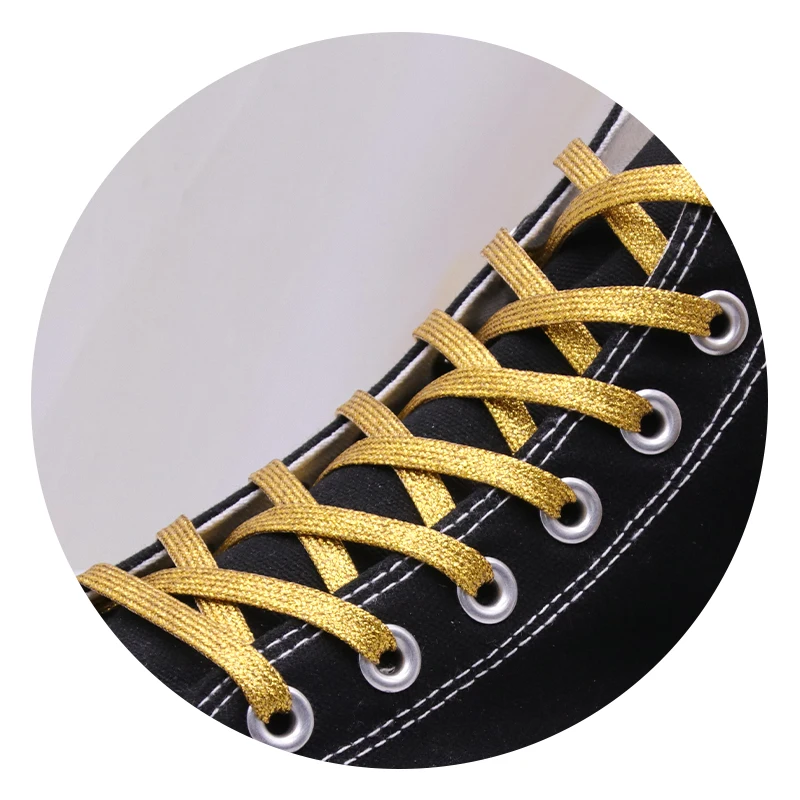 

Weiou Length 120CM Flat Metallic Yarn High quality High strength Hot Sale attractive fashion sport shoelaces for lacing up shoe, Bottom based color + silver metallic yarn