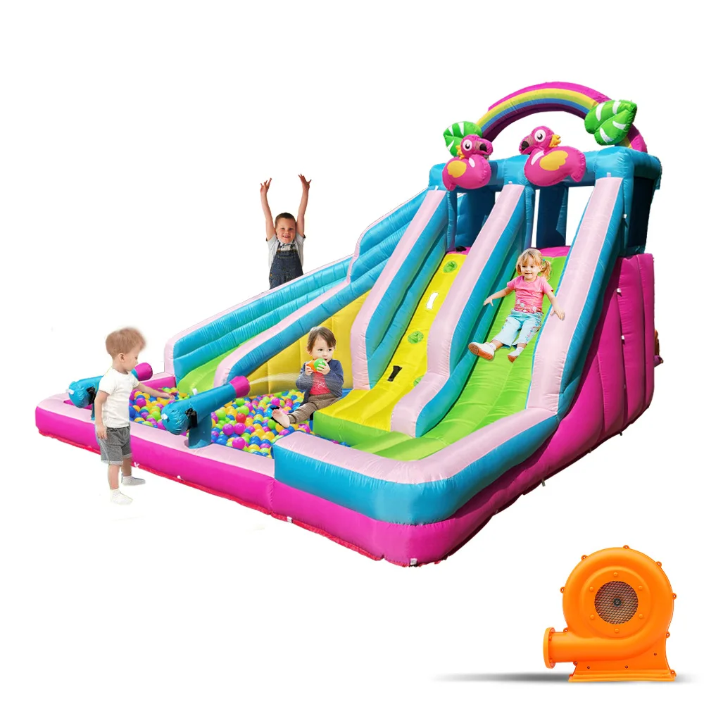 

Inflatable Water Slide Park Heavy Duty for Outdoor Fun Climbing Wall Two Slides & Splash Pool Easy to Set Up & Inflate