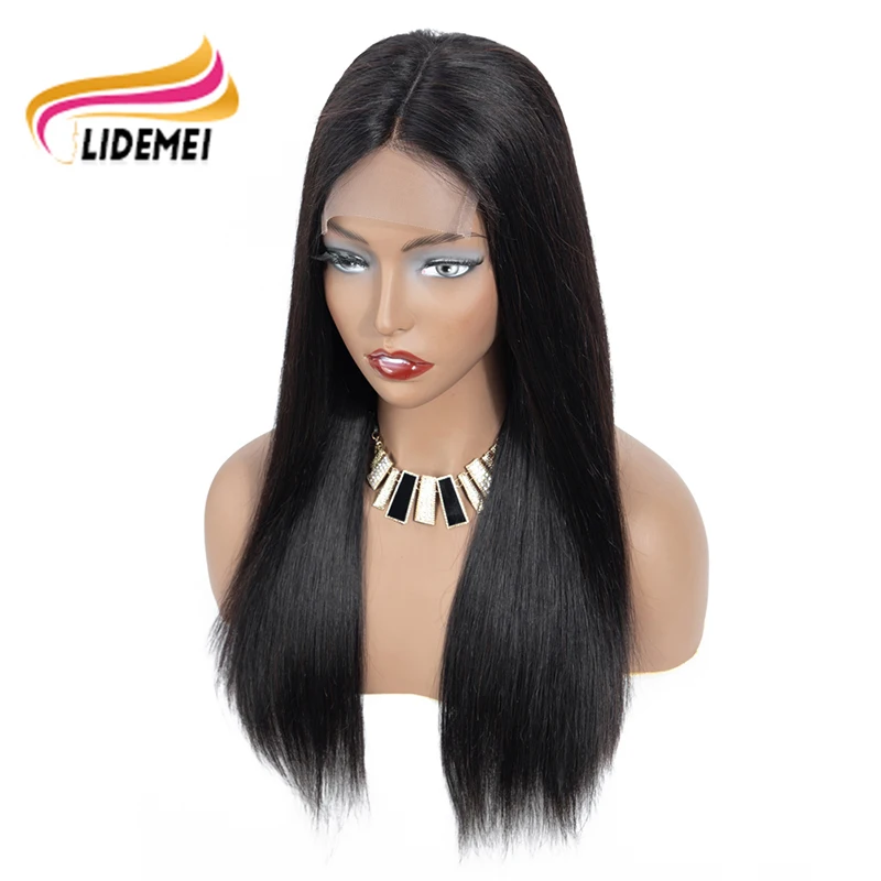 

Lidemei Hair Free Shipping Natural Black Virgin Cuticle Aligned Human Hair Wig 150% Density 4x4 Transparent Lace Front Wig