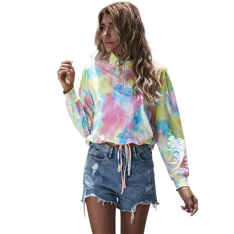

Women's loose gradient color long-sleeved shirt tie-dye hooded sweater, Picture showns