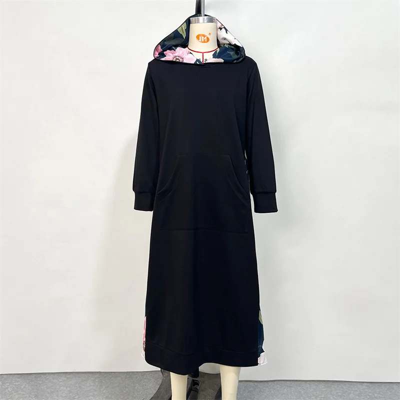 Maxi Dress Modest Cotton Plus Size Muslim Women Tunics Islamic Long Sweater Shirt Floral Back Oversize Hoodie Tops
