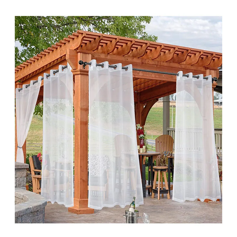 Factory Wholesales Price Outdoor Waterproof Gauze Curtain Full Close Cloth Gazebo Balcony Patio Transparent White Sheer Curtains