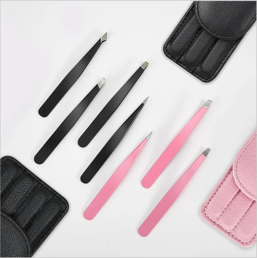 

Customized Stainless Steel Anti-static Black Slanted Eyebrow Eyelash Tweezers, Black,pink,gold