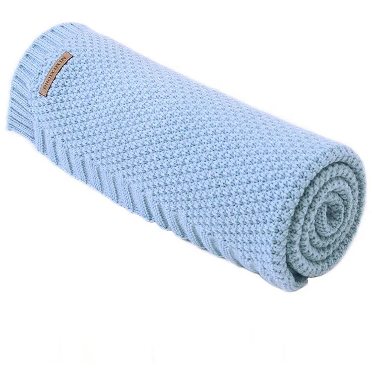 
Knitting Yarn Organic Knitted Cellular Baby Receiving Swaddle Throw Blanket 