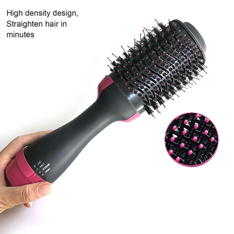 

3 in 1 Hot Air Comb One Step Hair Dryer & Volumizer Hair Blower Salon Styling Brush Hair Curler Straightener Negative Ion Tool, Black+pink