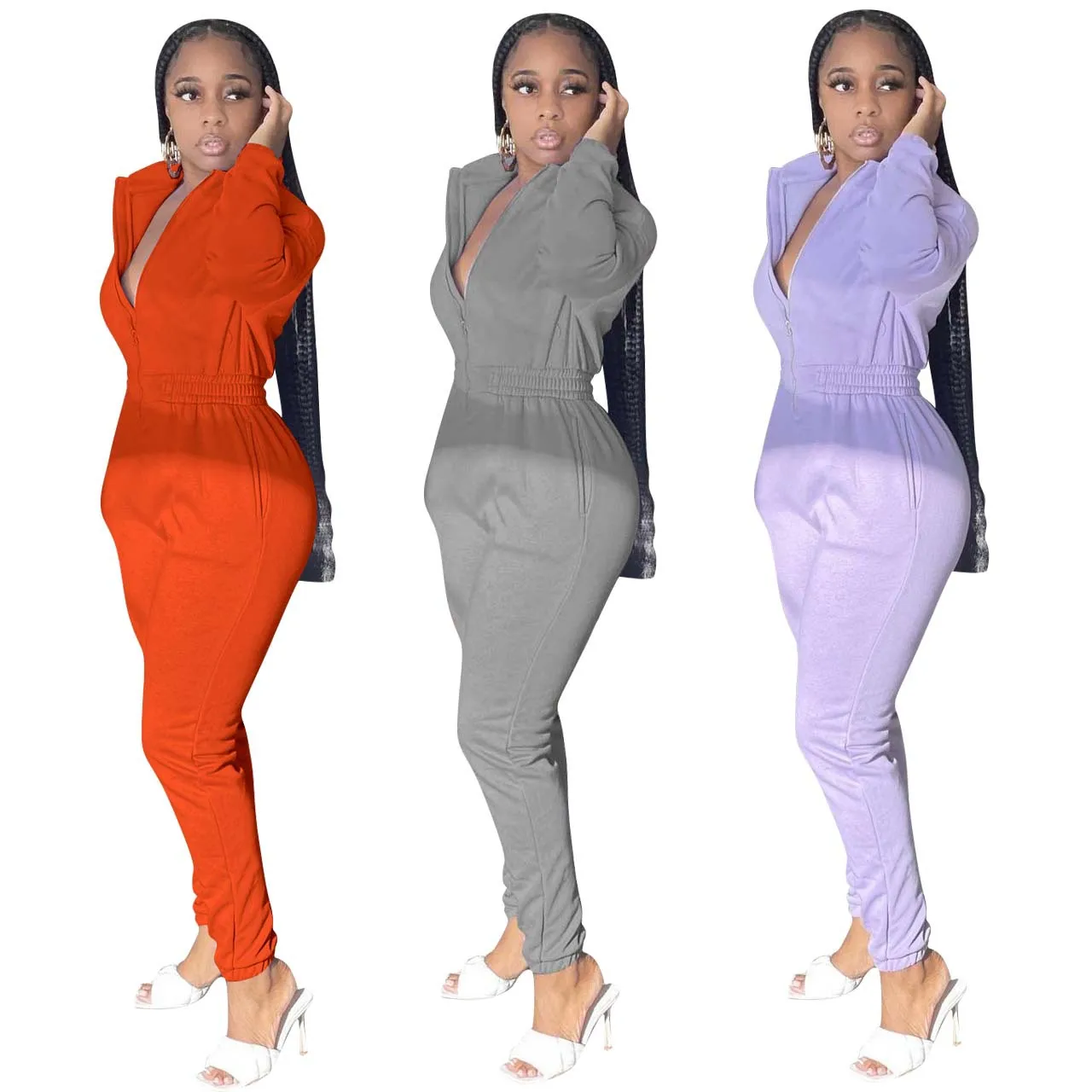 

Yingchao 2022 Fashion Casual Solid Zipper One Piece Long Sleeve Rompers Oversized Jumpsuit Playsuits Women