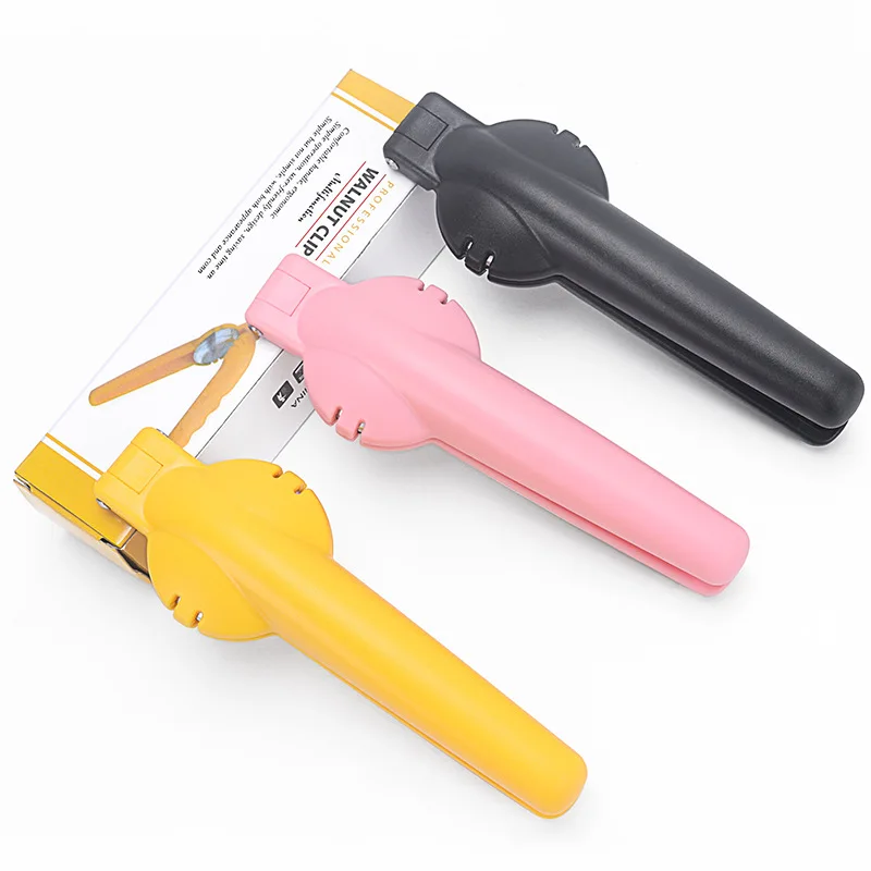 

Portable Plastic Stainless Steel Kitchen Tool Multi Function Walnut Tongs Nutcracker Opener Chestnut Cutter, Yellow,pink and black