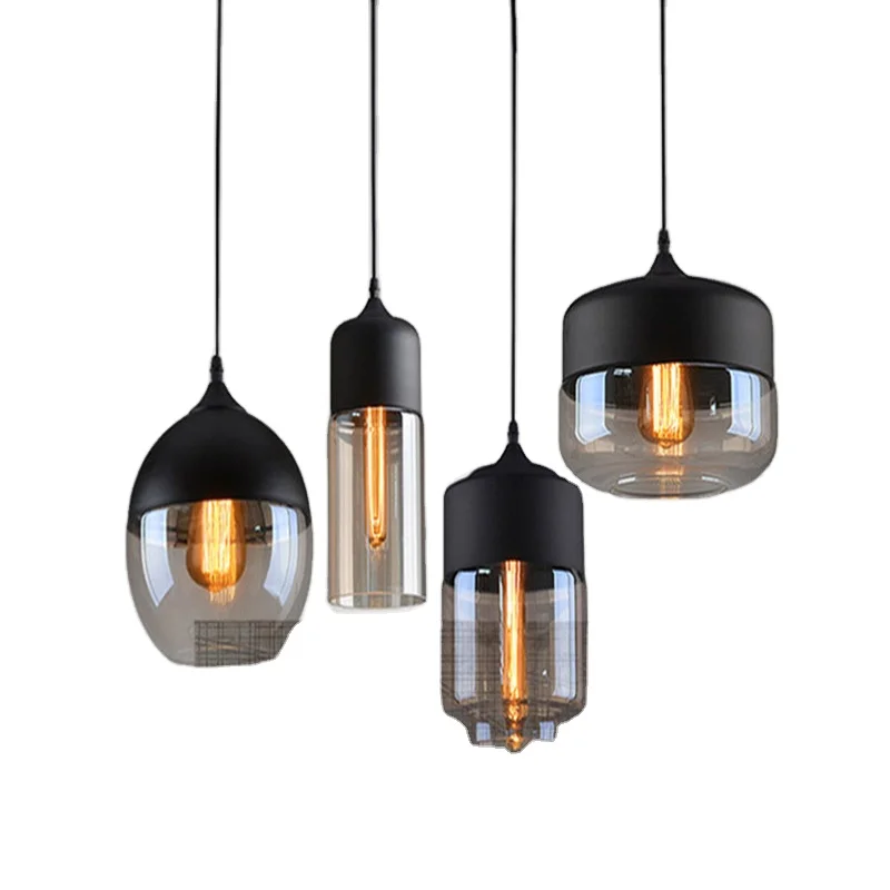 

Simig lighting nordic post-modern fashionable single head glass lamp shade minimal chandelier for dining room, Black/white