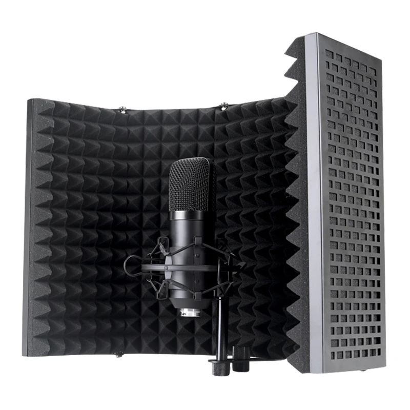 

Metal five panel desktop mic isolation shield microphone for recording studio soundproof cover, Black