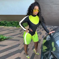 

Casual Neon Women Two Piece Sets Fashion Reflective Active Wear Tracksuit Bodysuit And Biker Shorts Matching Set Sport Y12392