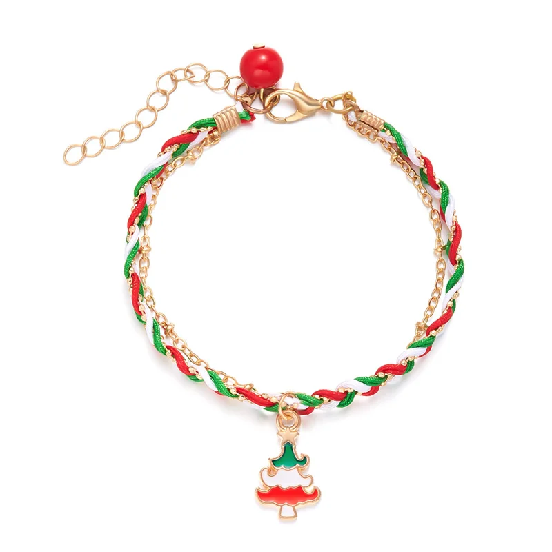 

2023 New Creative Layered Handmade Braided Rope Gold Chain Snowman Gift Box Christmas Tree Elk Bracelets for Female