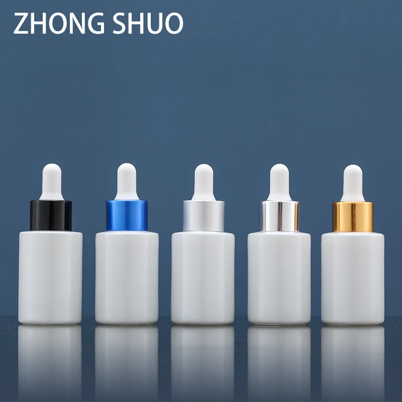 

luxury 30ml cosmetic pearlescent white glass dropper skin care dropper bottle essential face oil dropper bottle