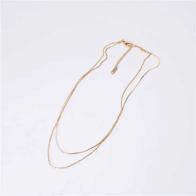 Joolim Jewelry 18K Gold Plated Double-layer Snake Chain Necklace Stainless Steel Jewelry Wholesale